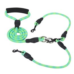 Double Dogs Leash No-Tangle Dogs Lead Reflective Dogs Walking Leash w/ Swivel Coupler Padded Handle