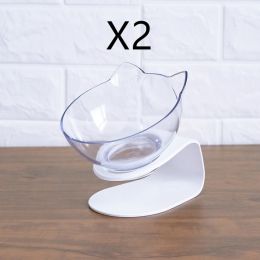 Non Slip Double Cat Bowl With Raised Stand Pet Food Cat Feeder Protect Cervical Vertebra Dog Bowl Transparent Pet Products (Option: Single transparent shelf2pcs)