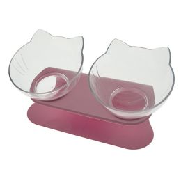 Non Slip Double Cat Bowl With Raised Stand Pet Food Cat Feeder Protect Cervical Vertebra Dog Bowl Transparent Pet Products (Option: Two clear pink)